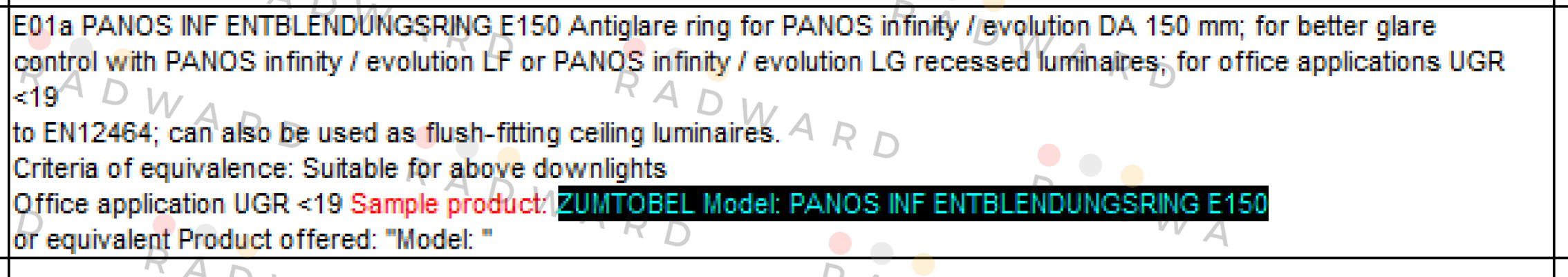 Zumtobel-PANOS INF ENTBLENDUNGSRING E150  price