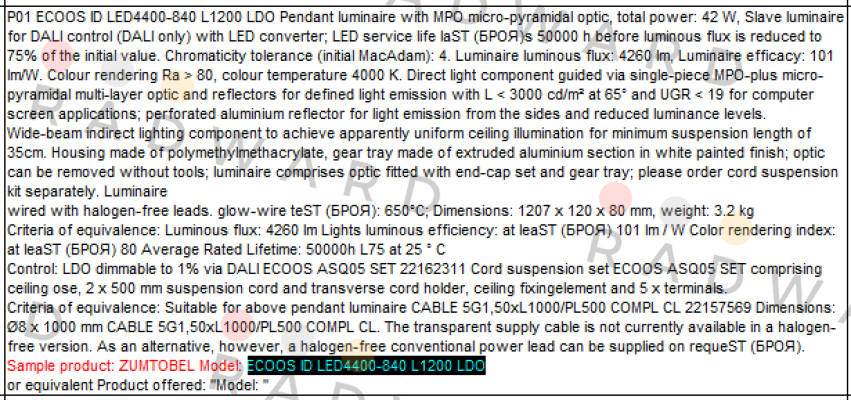 Zumtobel-ECOOS ID LED4400-840 L1200 LDO  price