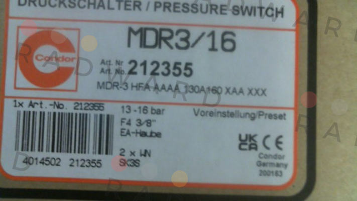 Condor-P/N: 212355 Type: MDR-3 HFA AAAA 130A160 XAA XXX price