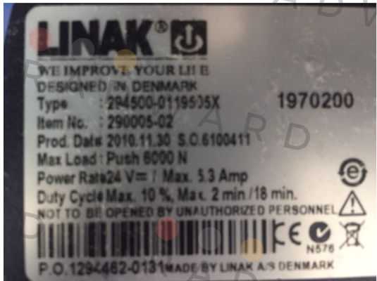 Linak-Part N: 290005-02, Type N: 294500-0119505X oem  price