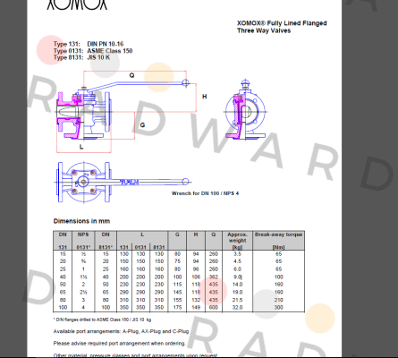 Xomox-Plug valve, type 131-ISO DN 40  PN 10  price