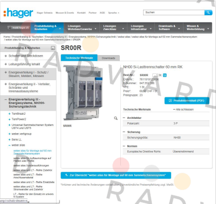 Hager-NHS-Lasttrenner SILAS DIN-00 160  price