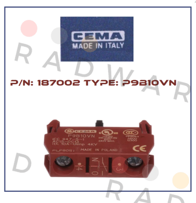 Cema (General Electric)-P/N: 187002, Type: P9B10VN price