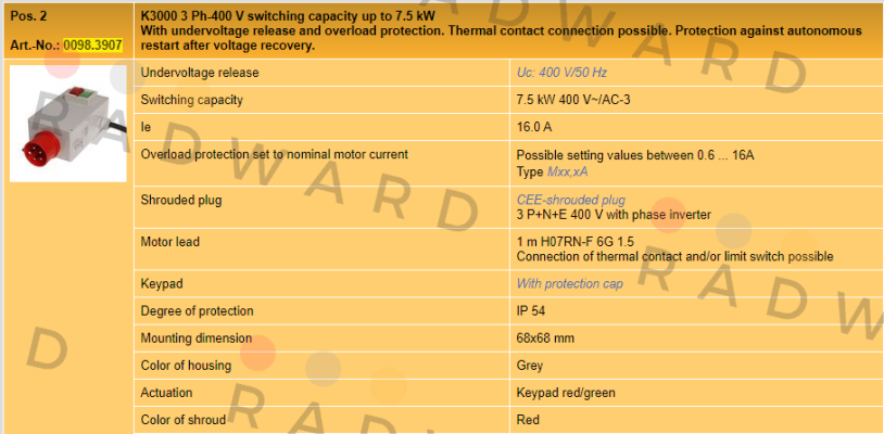 Klinger Born-0098.3907, Type: K3000-3Ph/400V price