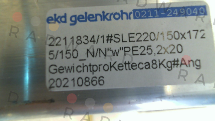 Ekd Gelenkrohr-SLE 220 /150 x 1725 / 150-N/N "w" price