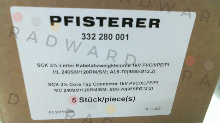 Pfisterer-P/N: 332 280 001, Type: SCK3½ 240SM/120RM/SM-6-70Ø12,2 price