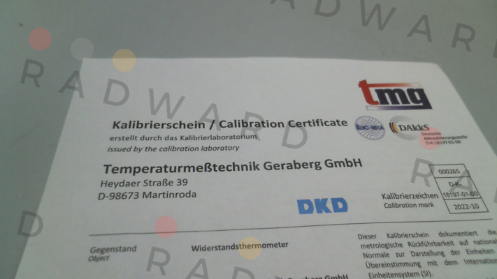 TMG GERABERG-8000282 DAkkS - Calibration Certificate price