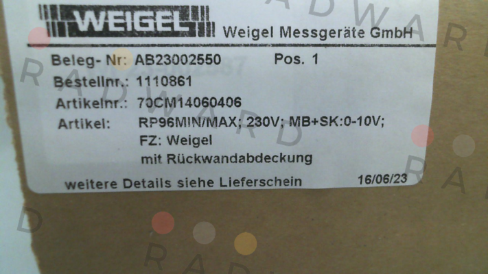 Weigel-RP96MIN/MAX price