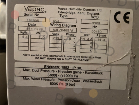 Vapac-Type: MV4 W/O 3309 price