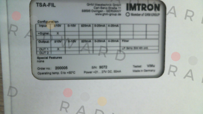 Imtron-501542 - TSA-FIL1-V1-5K-BW-V1 price