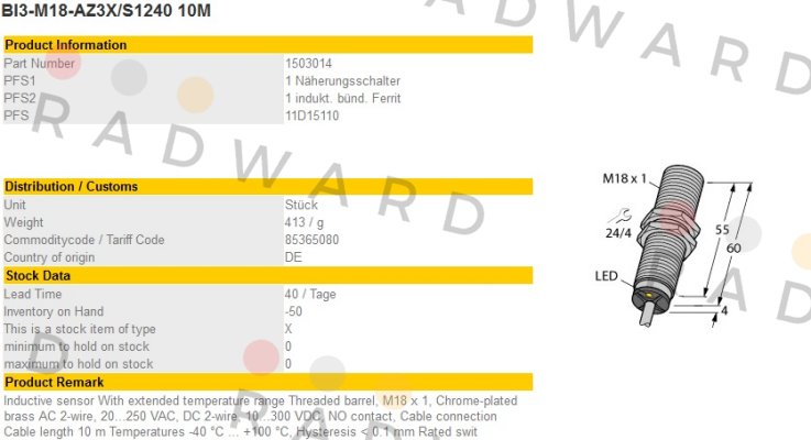 Turck-BI3-M18-AZ3X/S1240 10M price